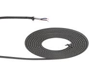 Briciole 1m Black & White Wave Stripes Braided 2 Core 0.75mm Cable VDE Approved (qty ordered will be supplied as one continuous length)