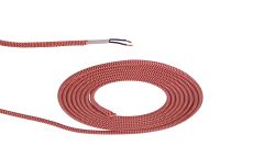 Briciole 1m Red & White Wave Stripes Braided 2 Core 0.75mm Cable VDE Approved (qty ordered will be supplied as one continuous length)