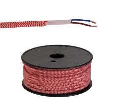Briciole 25m Roll Red & White Wave Stripes Braided 2 Core 0.75mm Cable VDE Approved