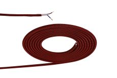 Briciole 1m Red & Black Wave Stripes Braided 2 Core 0.75mm Cable VDE Approved (qty ordered will be supplied as one continuous length)
