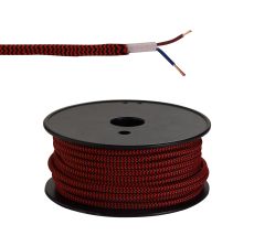 Briciole 25m Roll Red & Black Wave Stripes Braided 2 Core 0.75mm Cable VDE Approved
