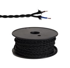 Briciole 25m Roll Black Braided Twisted 2 Core 0.75mm Cable VDE Approved