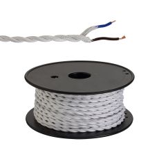 Briciole 25m Roll White Braided Twisted 2 Core 0.75mm Cable VDE Approved