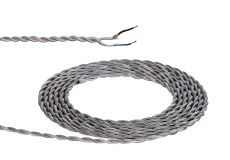 Briciole 1m Silver Braided Twisted 2 Core 0.75mm Cable VDE Approved (qty ordered will be supplied as one continuous length)