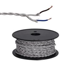 Briciole 25m Roll Silver Braided Twisted 2 Core 0.75mm Cable VDE Approved