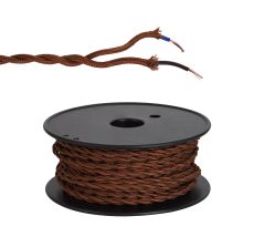 Briciole 25m Roll Dark Brown Braided Twisted 2 Core 0.75mm Cable VDE Approved