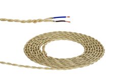 Briciole 1m Pale Gold Braided Twisted 2 Core 0.75mm Cable VDE Approved (qty ordered will be supplied as one continuous length)
