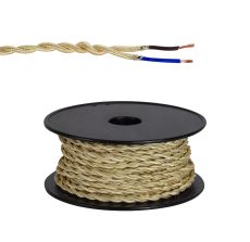 Briciole 25m Roll Pale Gold Braided Twisted 2 Core 0.75mm Cable VDE Approved