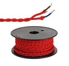 Briciole 25m Roll Red Braided Twisted 2 Core 0.75mm Cable VDE Approved