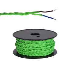 Briciole 25m Roll Light Green Braided Twisted 2 Core 0.75mm Cable VDE Approved