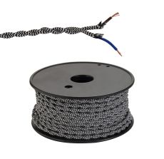Briciole 25m Roll Black & White Wave Stripe Braided Twisted 2 Core 0.75mm Cable VDE Approved