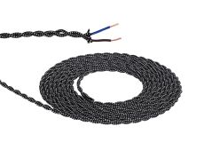 Briciole 1m Black & White Spot Braided Twisted 2 Core 0.75mm Cable VDE Approved (qty ordered will be supplied as one continuous length)