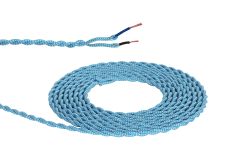 Briciole 1m Blue & White Wave Stripe Braided Twisted 2 Core 0.75mm Cable VDE Approved (qty ordered will be supplied as one continuous length)