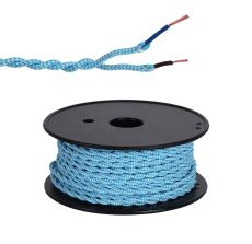 Briciole 25m Roll Blue & White Wave Stripe Braided Twisted 2 Core 0.75mm Cable VDE Approved