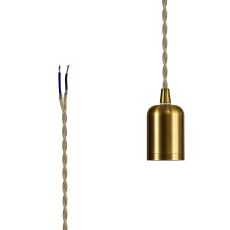 Briciole 4.7cm E27 Lampholder Gilt Bronze With 3m Pale Gold Braided Twisted Cable & Deeper Shade Ring, Suitable For Shades & Cages