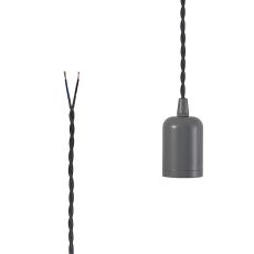 Briciole 4.7cm E27 Lampholder Warm Grey With 3m Grey Braided Twisted Cable & Deeper Shade Ring, Suitable For Shades & Cages