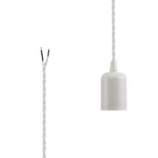 Briciole 4.7cm E27 Lampholder White With 3m White Braided Twisted Cable & Deeper Shade Ring, Suitable For Shades & Cages