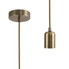 Briciole 10cm 2m 1 Light Pendant Antique Brass/2m Golden Brown Braided Cable, E27 Max 60W, c/w Ceiling Bracket & Deeper Shade Ring