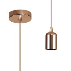 Briciole 2m Suspension Kit 1 Light Rose Gold/Rose Gold Braided Cable, E27 Max 60W, c/w Ceiling Bracket & Deeper Shade Ring