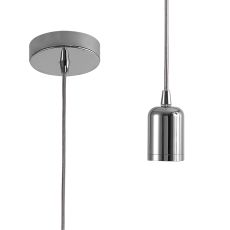 Briciole 2m Suspension Kit 1 Light Chrome/Silver Braided Cable, E27 Max 60W, c/w Ceiling Bracket & Deeper Shade Ring