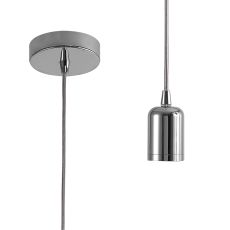 Briciole 10cm 2m 1 Light Pendant Chrome/Silver Braided Cable, E27 Max 60W, c/w Ceiling Bracket & Deeper Shade Ring