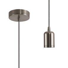 Briciole 2m Suspension Kit 1 Light Brushed Nickel/Silver Braided Cable, E27 Max 60W, c/w Ceiling Bracket & Deeper Shade Ring