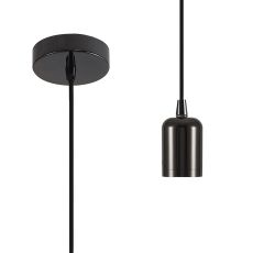 Briciole 10cm 2m 1 Light Pendant Black Chrome/Black Braided Cable, E27 Max 60W, c/w Ceiling Bracket & Deeper Shade Ring