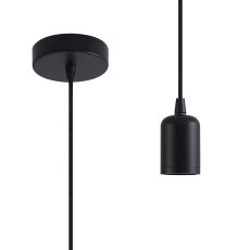 Briciole 10cm 2m 1 Light Pendant Black/Black Braided Cable, E27 Max 60W, c/w Ceiling Bracket & Deeper Shade Ring