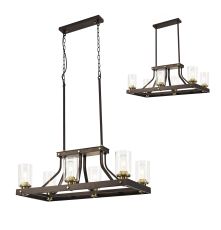 Weber Linear Pendant 6 Light E27, Brown Oxide/Bronze With Clear Glass Shades