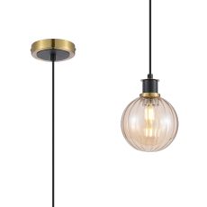 Jestero 1.3m Pendant, 1 Light E14 With 15cm Round Segment Glass Shade, Brass, Amber Plated & Satin Black