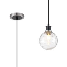 Jestero 1.3m Pendant, 1 Light E14 With 15cm Round Textured Melting Glass Shade, Satin Nickel, Clear & Satin Black