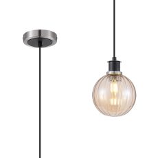 Jestero 1.3m Pendant, 1 Light E14 With 15cm Round Segment Glass Shade, Satin Nickel, Amber Plated & Satin Black