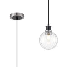 Jestero 1.3m Pendant, 1 Light E14 With 15cm Round Segment Glass Shade, Satin Nickel, Clear & Satin Black