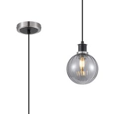 Jestero 1.3m Pendant, 1 Light E14 With 15cm Round Segment Glass Shade, Satin Nickel, Smoke Plated & Satin Black