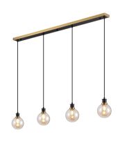Jestero 1.3m Linear Pendant, 4 Light E14 With 15cm Round Glass Shade, Brass, Amber Plated & Satin Black