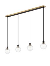 Jestero 1.3m Linear Pendant, 4 Light E14 With 15cm Round Segment Glass Shade, Brass, Clear & Satin Black