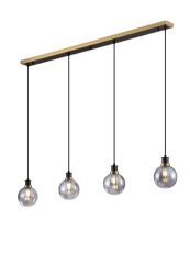 Jestero 1.3m Linear Pendant, 4 Light E14 With 15cm Round Segment Glass Shade, Brass, Smoke Plated & Satin Black