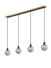 Jestero 1.3m Linear Pendant, 4 Light E14 With 15cm Round Glass Shade, Brass, Smoke Plated & Satin Black