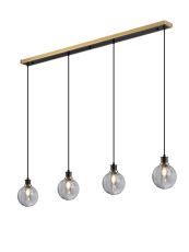 Jestero 1.3m Linear Pendant, 4 Light E14 With 15cm Round Double Textured Smooth / Ribbed Glass Shade, Brass, Smoke Plated & Satin Black