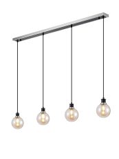 Jestero 1.3m Linear Pendant, 4 Light E14 With 15cm Round Glass Shade, Satin Nickel, Amber Plated & Satin Black