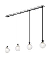 Jestero 1.3m Linear Pendant, 4 Light E14 With 15cm Round Textured Diamond Pattern Glass Shade, Satin Nickel, Clear & Satin Black