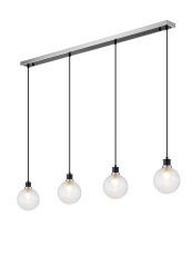 Jestero 1.3m Linear Pendant, 4 Light E14 With 15cm Round Dimpled Glass Shade, Satin Nickel, Clear & Satin Black
