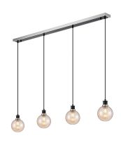 Jestero 1.3m Linear Pendant, 4 Light E14 With 15cm Round Segment Glass Shade, Satin Nickel, Amber Plated & Satin Black