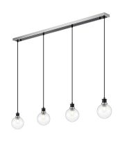 Jestero 1.3m Linear Pendant, 4 Light E14 With 15cm Round Segment Glass Shade, Satin Nickel, Clear & Satin Black