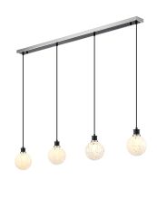 Jestero 1.3m Linear Pendant, 4 Light E14 With 15cm Round Speckled Glass Shade, Satin Nickel, White & Satin Black