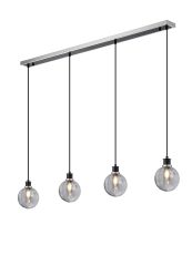 Jestero 1.3m Linear Pendant, 4 Light E14 With 15cm Round Double Textured Smooth/Ribbed Glass Shade, Satin Nickel, Smoke Plated & Satin Black