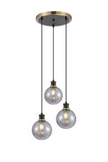 Jestero 38cm Round Pendant, 3 Light E14 With 15cm Round Segment Glass Shade, Brass, Smoke Plated & Satin Black