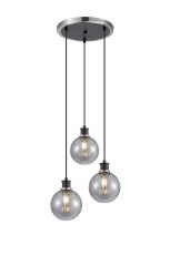 Jestero 38cm Round Pendant, 3 Light E14 With 15cm Round Segment Glass Shade, Satin Nickel, Smoke Plated & Satin Black