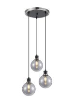 Jestero 38cm Round Pendant, 3 Light E14 With 15cm Round Glass Shade, Satin Nickel, Smoke Plated & Satin Black