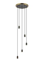 Jestero 40cm Round Suspension (FRAME ONLY), 5 Light E14, Brass / Satin Black